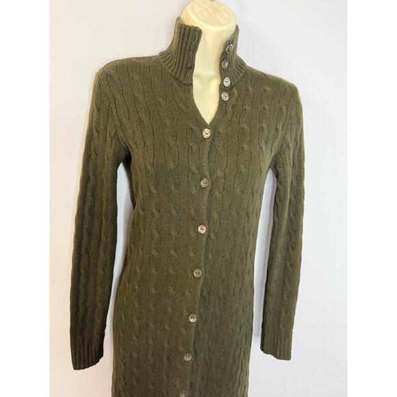 Ralph Lauren Black Label Cashmere Cable Knit Sweater Dress Button Front Green S - Picture 10 of 10